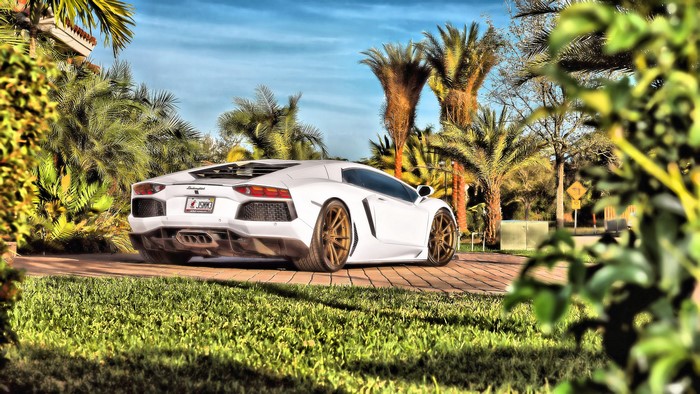White Lamborghini Aventador with Gold Rims