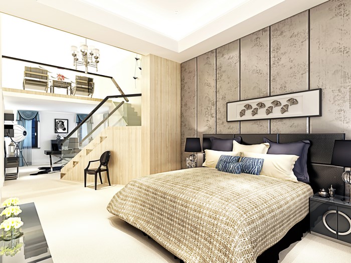 Modern Bedroom with Loft and Staircase