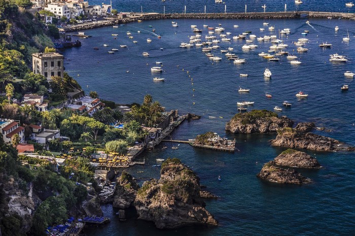 Cartaromana Bay Ischia Italy with Houses and Marinas