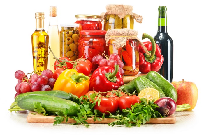 Assortment of fresh produce and preserved goods