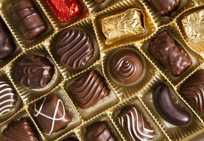 Assortment of chocolates in a box