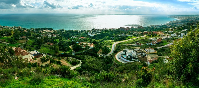 4K Panoramic View of Malaga, Spain with Houses and Roads
