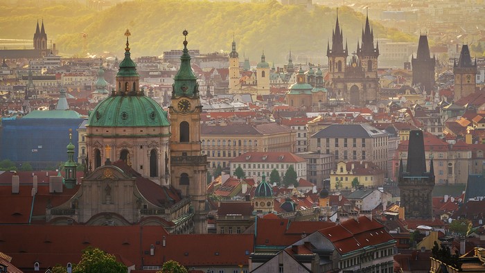 Prague, Czech Republic cityscape with domes and spires