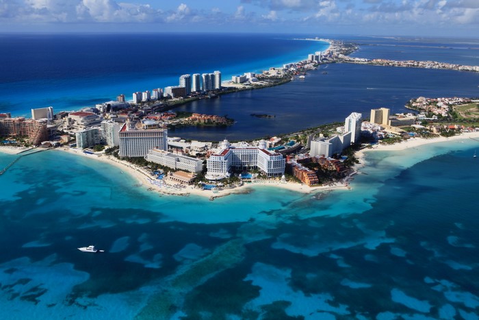 Cancun Mexico Coastline with Hotels and Ocean