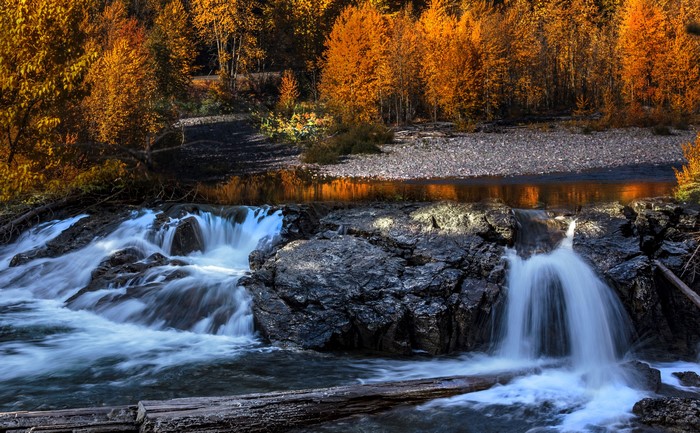 Autumn waterfall on the Middle Fork River, USA