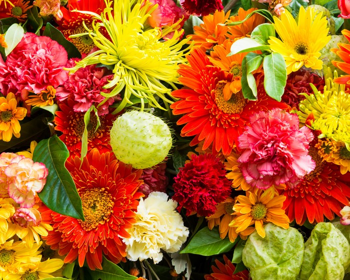Gerberas, Carnations, and Chrysanthemums in a Colorful Bouquet