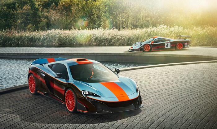 Two McLaren MSO 675LT Gulf Racing Theme cars