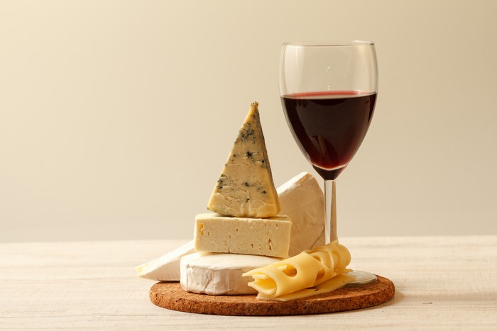 Cheese and Red Wine in a Glass