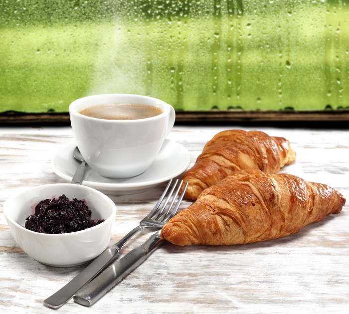 Coffee, Croissants, Jam, and a Fork