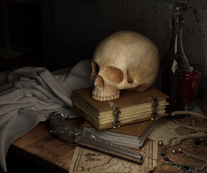 4K Still Life with Skull and Pistol