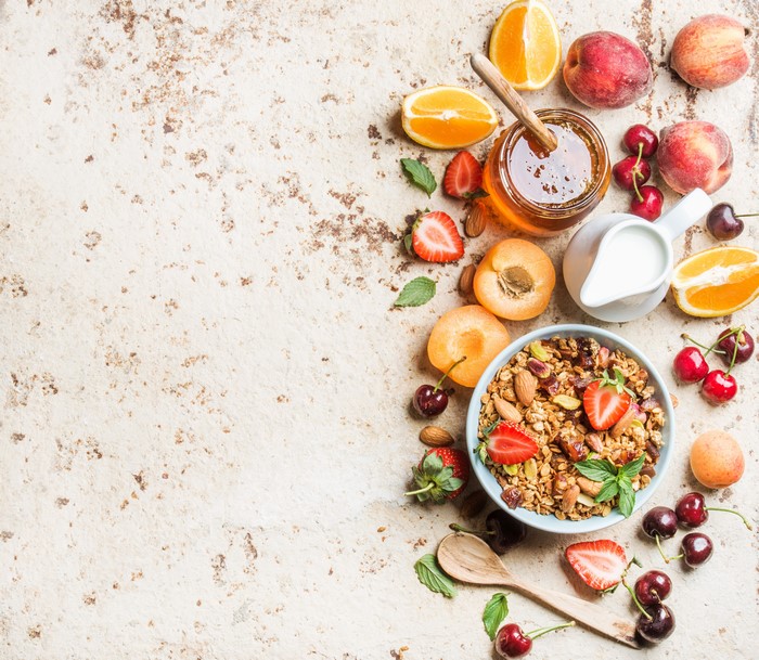 Granola with Fruits, Honey, and Milk
