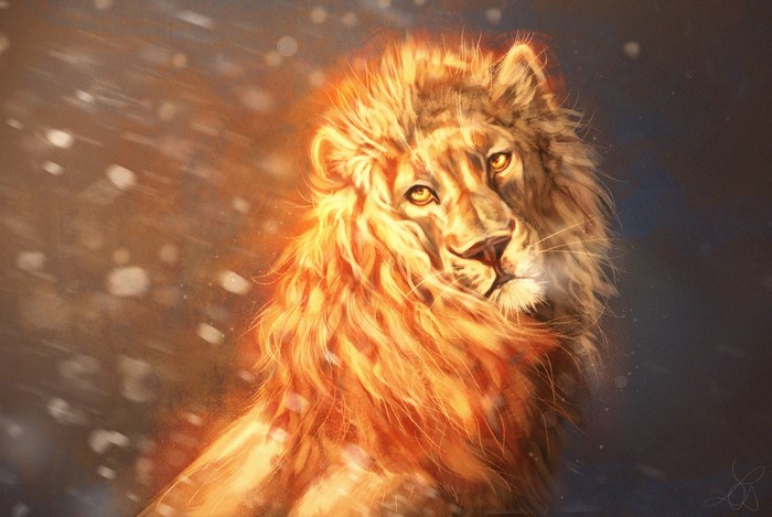 Lion with fiery mane by Lesventie