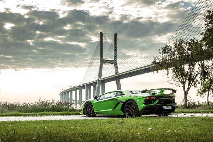 Lamborghini Aventador SVJ on a bridge
