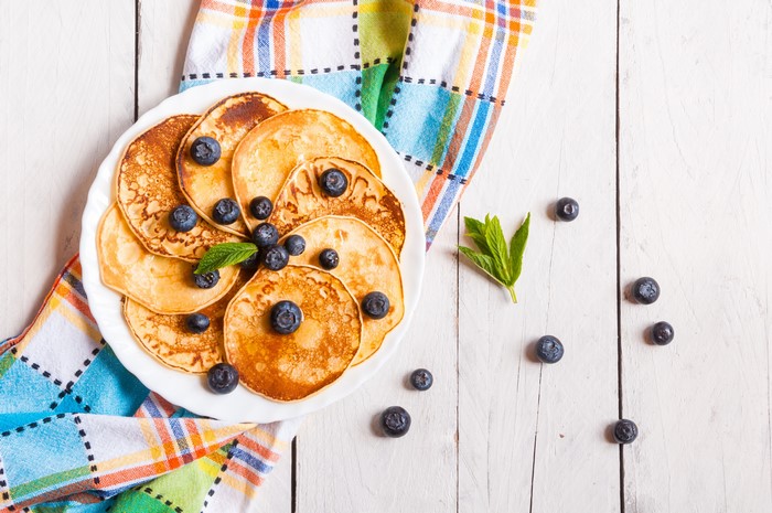 Pancakes with blueberries on a plate