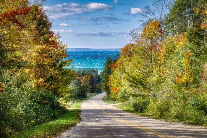 Road leading to Lake Michigan in Autumn, Michigan