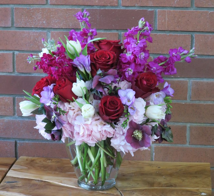 Red Roses, White Tulips, and Pink Hydrangea Bouquet