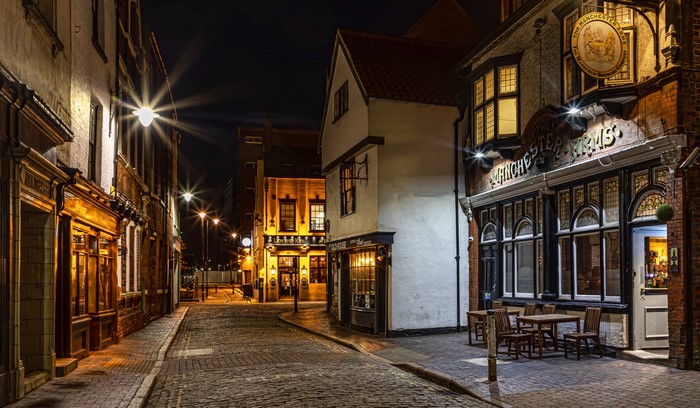 Street at Night in Kingston upon Hull, England