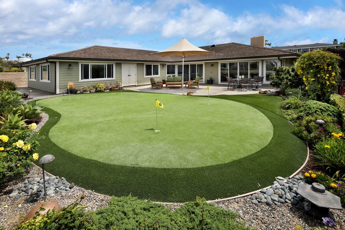 Backyard putting green at a house in Laguna Beach, USA