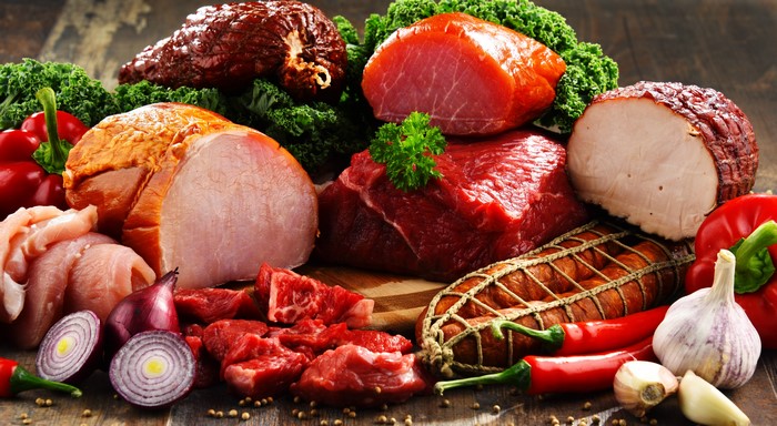 Assortment of Meat Products with Vegetables and Spices