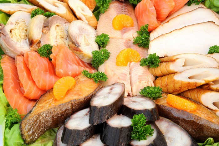 Assortment of Sliced Fish and Seafood