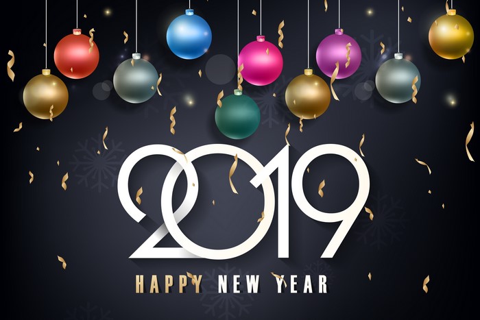 Happy New Year 2019 with Christmas Balls