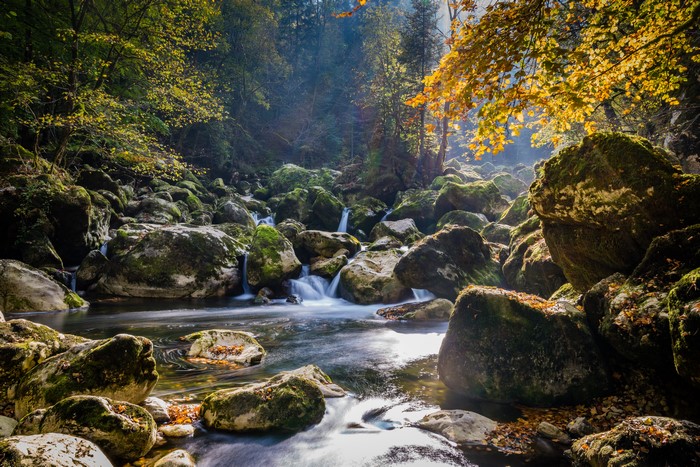 Areuse Gorge, Switzerland in Autumn with Waterfalls