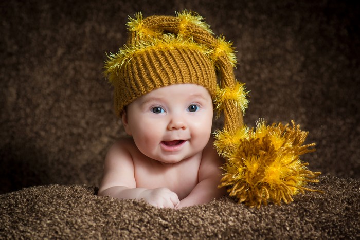 Baby wearing a knitted winter hat