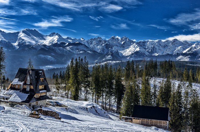 4K, Tatra Mountains, Mountains, Winter, Forests, Houses, Scenery