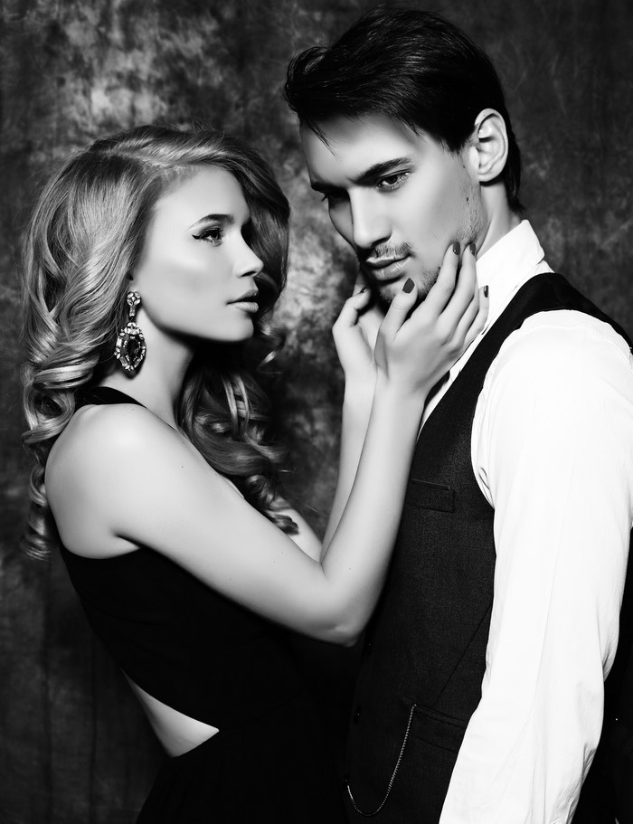 Couple in black and white attire