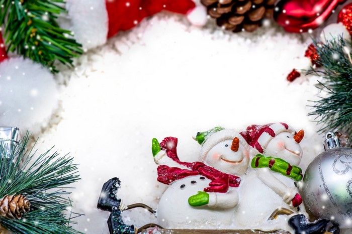 Christmas snowmen with winter hat and scarf