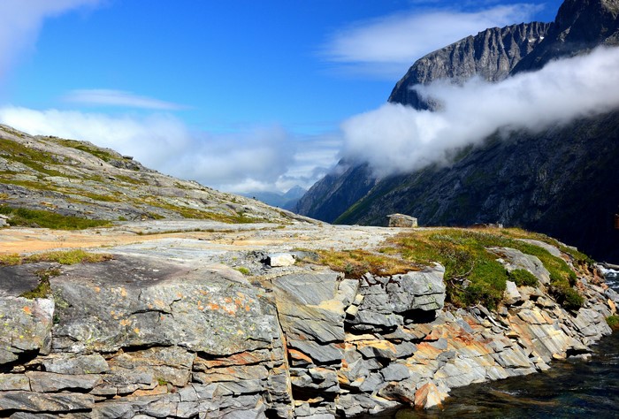 Norway Mountains Crag Clouds 4K