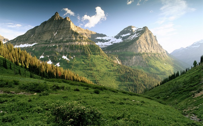 Green Mountain Valley with Snow-Capped Peaks