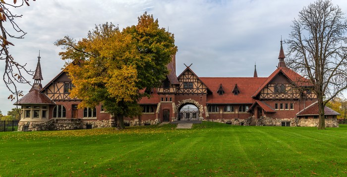 Humboldt Park building with autumn trees