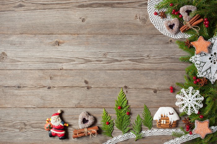 Christmas Decorations on Wooden Background