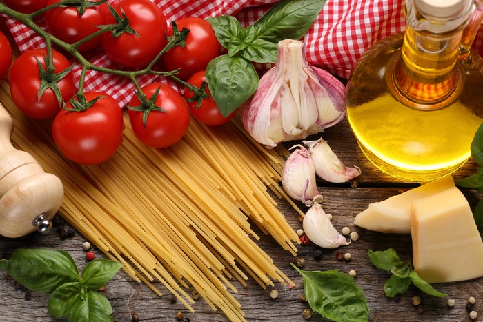 Tomatoes, Cheese, Garlic, and Pasta Ingredients