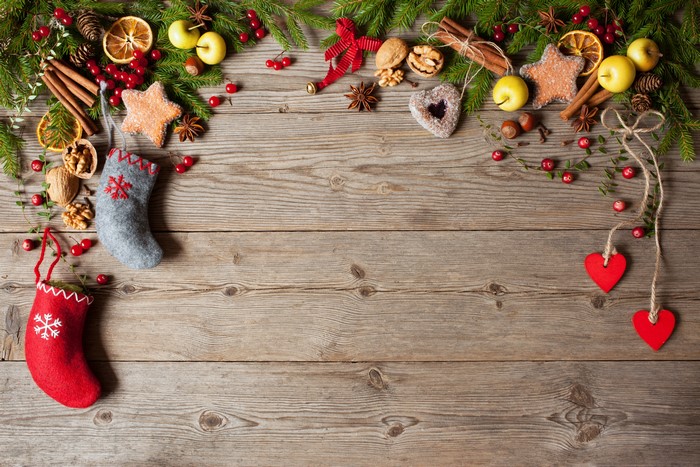 Christmas Decorations on Wood Planks