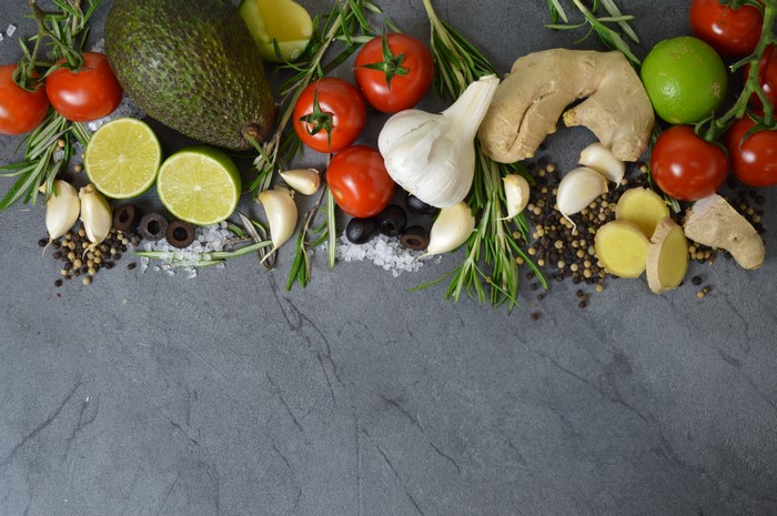 Tomatoes, Garlic, Avocado, Lime, Spices, and Rosemary