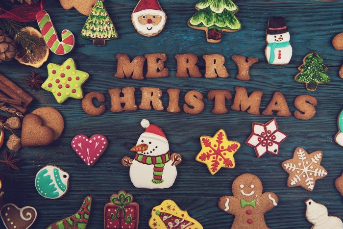 Christmas cookies spelling "Merry Christmas"