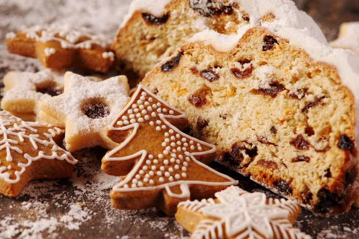 Christmas pastries and cookies with powdered sugar