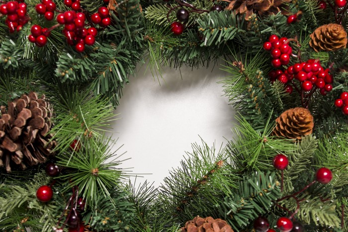 Christmas Wreath with Pine Cones and Berries