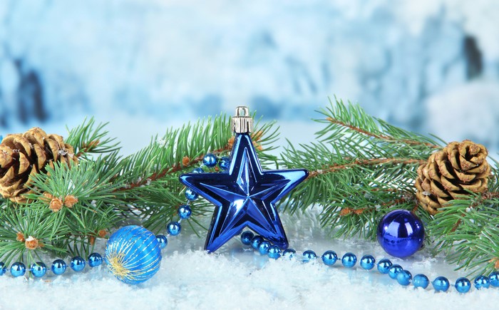 Christmas pine branches with star and balls