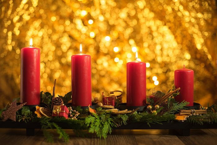 Christmas Advent wreath with four red candles