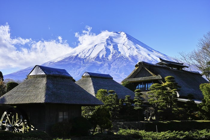 Mount Fuji and Traditional Japanese Houses