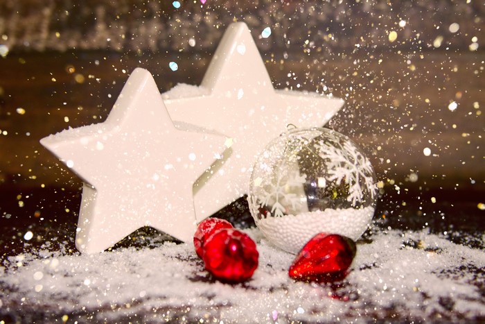 Christmas stars and ornaments with glitter