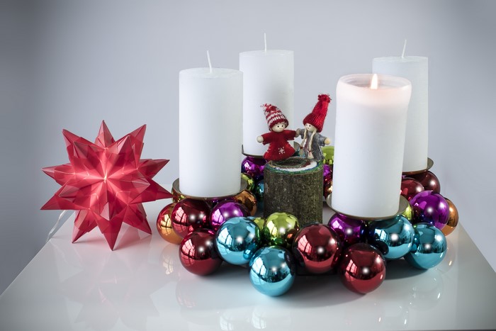 Christmas Advent Wreath with Candles and Ornaments