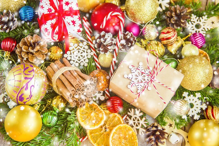 Christmas Decorations with Gifts and Cinnamon