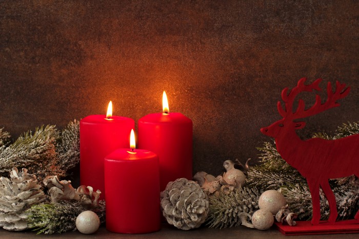 Christmas Candles with Deer and Pine Cones