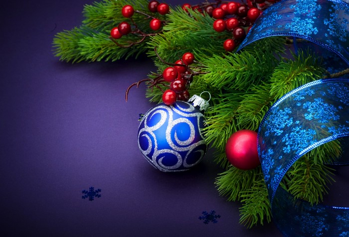 Christmas decoration with pine branches and ornaments