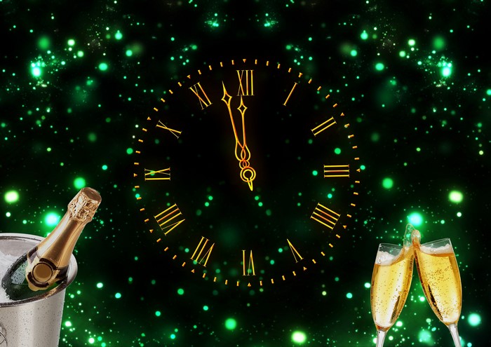 New Year's Eve Champagne and Clock