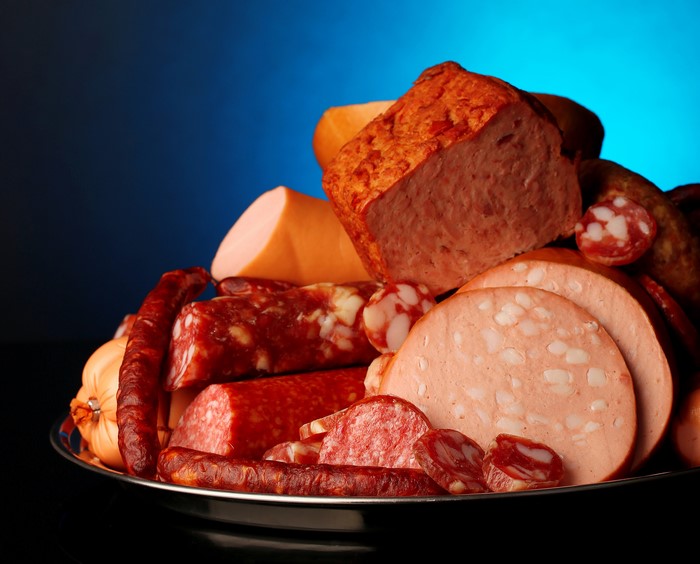 Assortment of meat products and sausages on a platter
